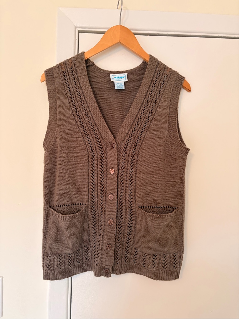 Brown Knit Button-Front Sweater Vest